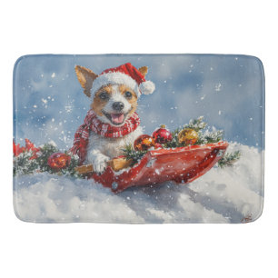 Rat Terrier-hond in slee laat het sneeuwen Kerstmi Badmat