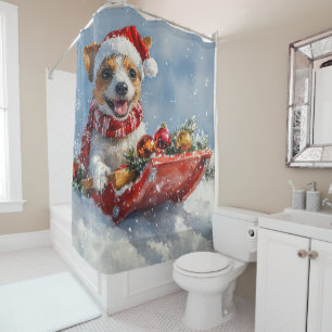 Rat Terrier-hond in slee laat het sneeuwen Kerstmi Douchegordijn