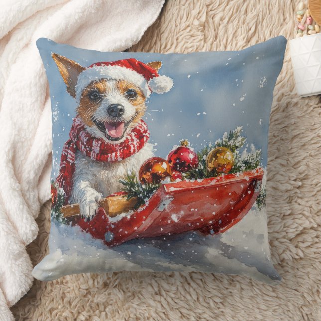 Rat Terrier-hond in slee Let it Snow Kerstmis  Kussen (Deken)