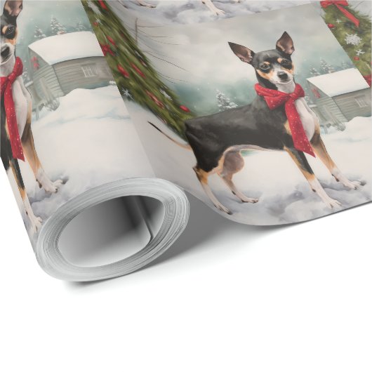 Rat Terrier Hond in Sneeuw Kerstmis Cadeaupapier (Rol Hoek)