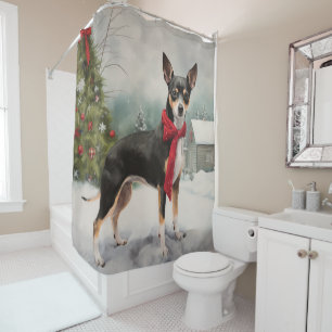 Rat Terrier-hond in sneeuw Kerstmis Douchegordijn