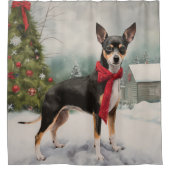 Rat Terrier Hond in Sneeuw Kerstmis Douchegordijn (Voorkant)