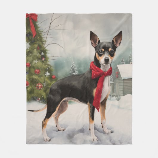 Rat Terrier Hond in Sneeuw Kerstmis Fleece Deken (Voorkant)