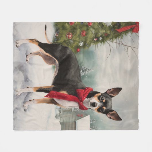 Rat Terrier Hond in Sneeuw Kerstmis Fleece Deken (Voorkant (Horizontaal))
