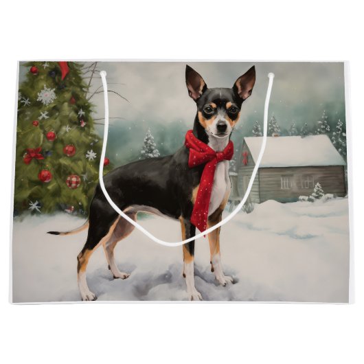 Rat Terrier Hond in Sneeuw Kerstmis Groot Cadeauzakje (Voorkant)