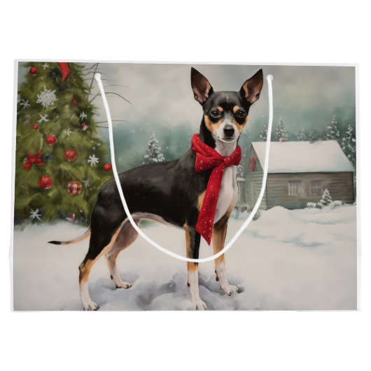 Rat Terrier Hond in Sneeuw Kerstmis Groot Cadeauzakje (Achterkant)