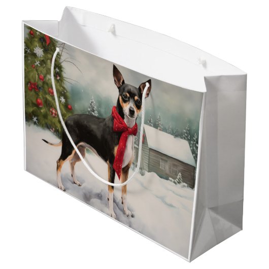 Rat Terrier Hond in Sneeuw Kerstmis Groot Cadeauzakje (Achterkant Gekanteld)