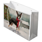 Rat Terrier Hond in Sneeuw Kerstmis Groot Cadeauzakje (Voorkant Gekanteld)