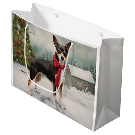 Rat Terrier Hond in Sneeuw Kerstmis Groot Cadeauzakje (Voorkant Gekanteld)