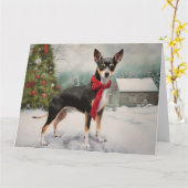 Rat Terrier Hond in Sneeuw Kerstmis Kaart (Gele Bloem)