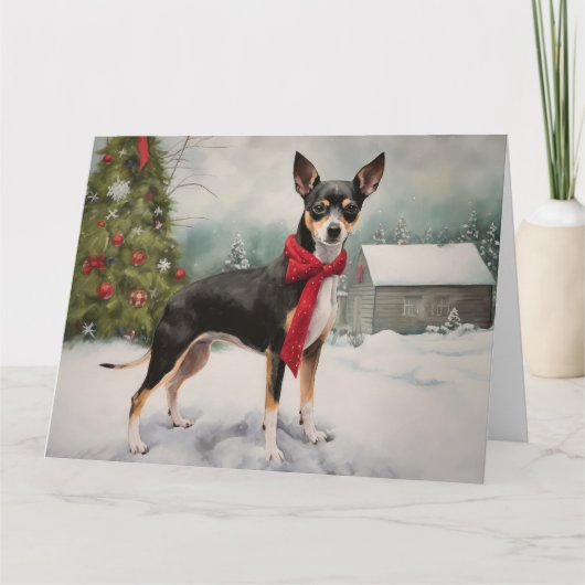 Rat Terrier Hond in Sneeuw Kerstmis Kaart (Voorkant)