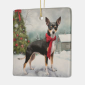 Rat Terrier Hond in Sneeuw Kerstmis Keramisch Ornament (Links)