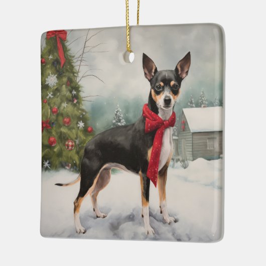 Rat Terrier Hond in Sneeuw Kerstmis Keramisch Ornament (Links)