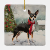 Rat Terrier Hond in Sneeuw Kerstmis Keramisch Ornament (Achterkant)