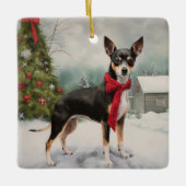Rat Terrier Hond in Sneeuw Kerstmis Keramisch Ornament (Voorkant)