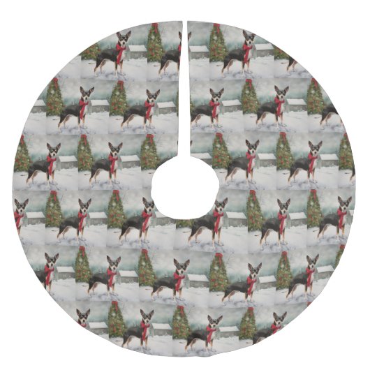 Rat Terrier Hond in Sneeuw Kerstmis Kerstboom Rok (Voorkant)