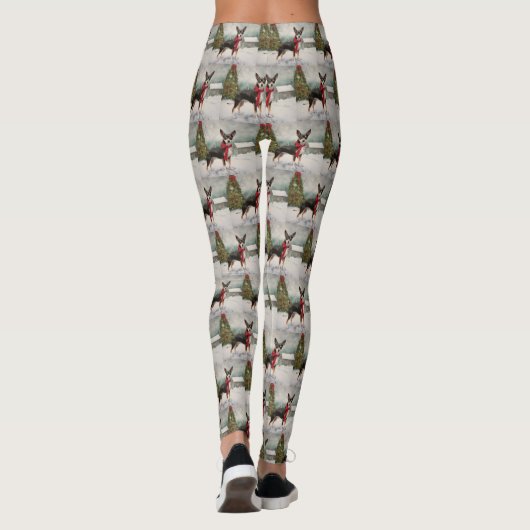 Rat Terrier Hond in Sneeuw Kerstmis Leggings (Achterkant)