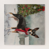 Rat Terrier Hond in Sneeuw Kerstmis Legpuzzel (Horizontaal)