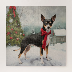 Rat Terrier Hond in Sneeuw Kerstmis Legpuzzel