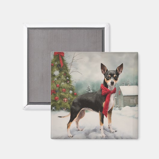 Rat Terrier Hond in Sneeuw Kerstmis Magneet (Voorkant / Achterkant)