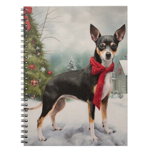 Rat Terrier Hond in Sneeuw Kerstmis Notitieboek (Voorkant)