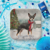 Rat Terrier Hond in Sneeuw Kerstmis Papieren Bordje (Feest)