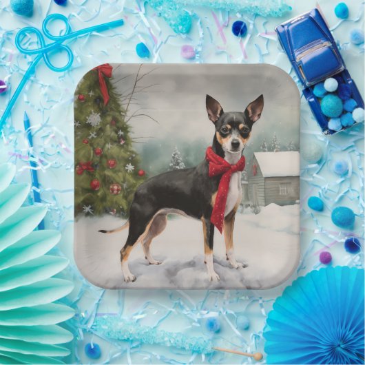 Rat Terrier Hond in Sneeuw Kerstmis Papieren Bordje (Feest)