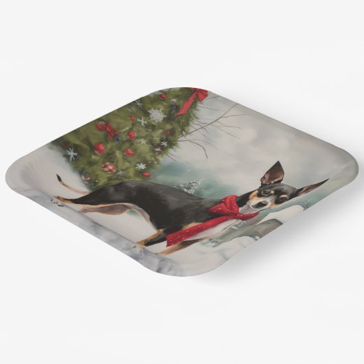 Rat Terrier Hond in Sneeuw Kerstmis Papieren Bordje (Gebogen)
