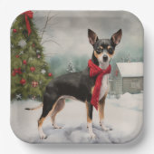 Rat Terrier Hond in Sneeuw Kerstmis Papieren Bordje (Voorkant)