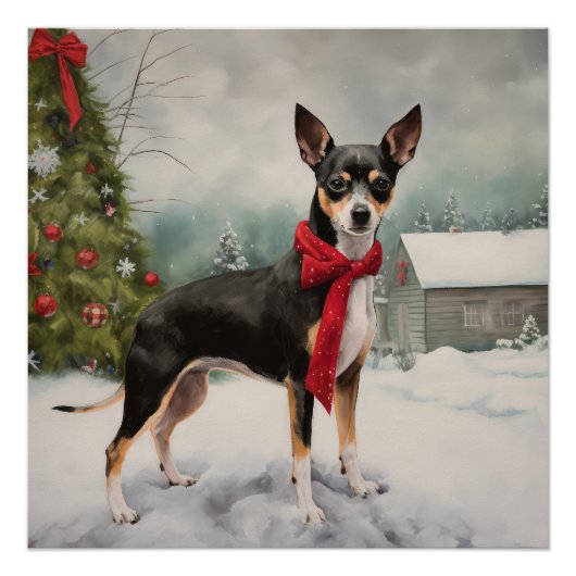 Rat Terrier Hond in Sneeuw Kerstmis Perfect Poster (Voorkant)