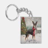 Rat Terrier Hond in Sneeuw Kerstmis Sleutelhanger (Voorkant Links)