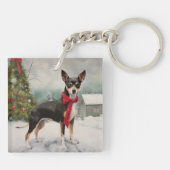 Rat Terrier Hond in Sneeuw Kerstmis Sleutelhanger (Achterkant)