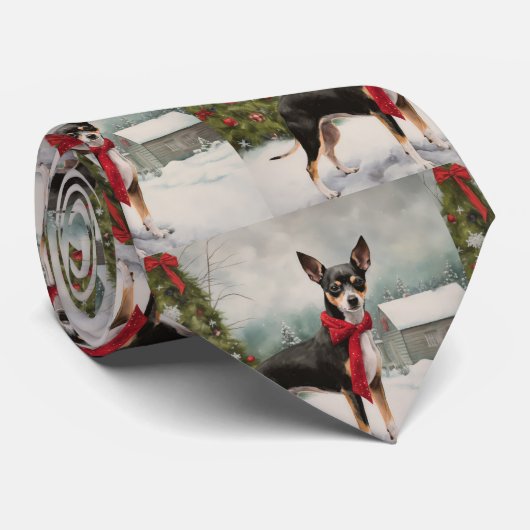 Rat Terrier Hond in Sneeuw Kerstmis Stropdas (Opgerold)
