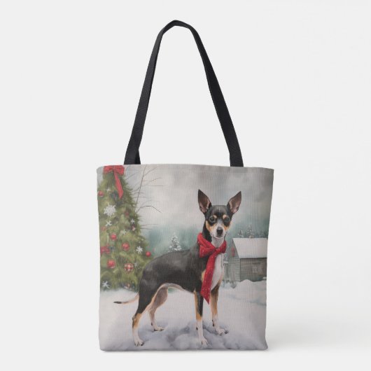 Rat Terrier Hond in Sneeuw Kerstmis Tote Bag (Achterkant)