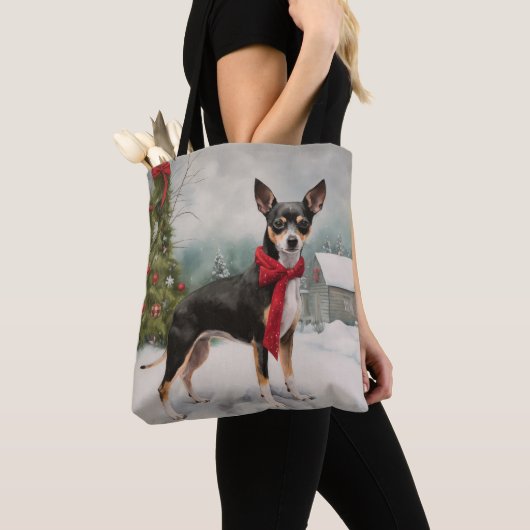Rat Terrier Hond in Sneeuw Kerstmis Tote Bag (Dichtbij)