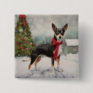 Rat Terrier-hond in sneeuw Kerstmis Vierkante Button 5,1 Cm