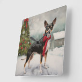 Rat Terrier Hond in Sneeuw Kerstmis Vierkante Klok (Hoek)