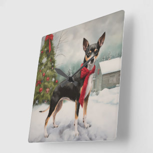Rat Terrier Hond in Sneeuw Kerstmis Vierkante Klok