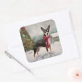 Rat Terrier Hond in Sneeuw Kerstmis Vierkante Sticker (Envelop)