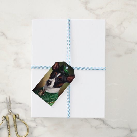 Rat Terrier-hond in St. Patrick's Day-jurk Cadeaulabel (Met Touw)