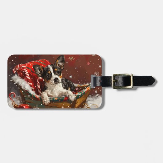 Rat Terrier Hond Kerst Festief Bagagelabel (Voorkant horizontaal)
