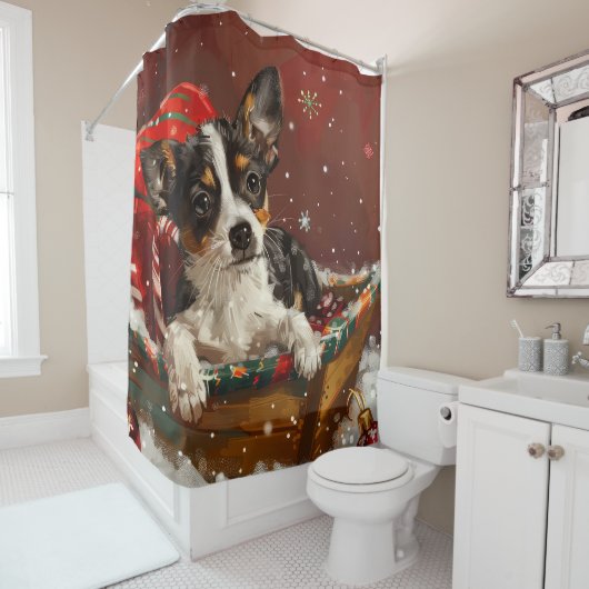 Rat Terrier Hond Kerst Festief Douchegordijn (In situ)