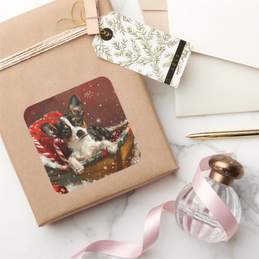 Rat Terrier Hond Kerst Festijn Vierkante Sticker (Geschenken)