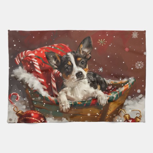 Rat Terrier Hond Kerst Festiviteit Theedoek (Horizontaal)