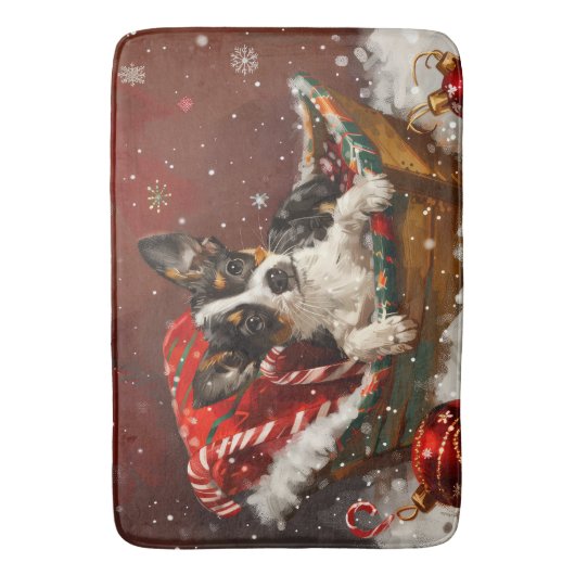 Rat Terrier Hond Kerstfeest Badmat (Voorkant Verticaal)