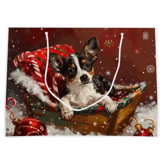 Rat Terrier Hond Kerstfeest Groot Cadeauzakje (Voorkant)