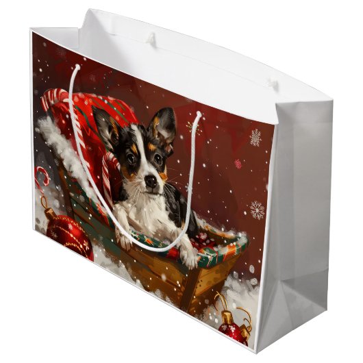 Rat Terrier Hond Kerstfeest Groot Cadeauzakje (Achterkant Gekanteld)