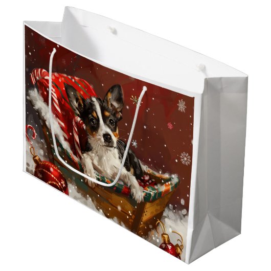 Rat Terrier Hond Kerstfeest Groot Cadeauzakje (Voorkant Gekanteld)