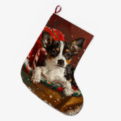 Rat Terrier Hond Kerstfeest Grote Kerstsok (Voorkant (Hangend))