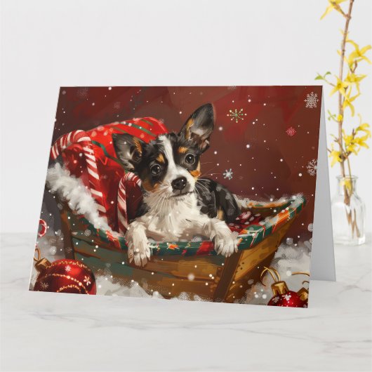 Rat Terrier Hond Kerstfeest Kaart (Gele Bloem)